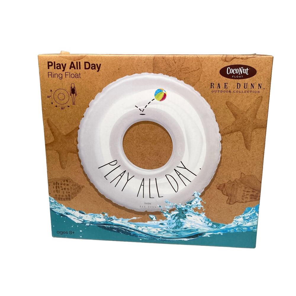 NEW Rae Dunn Swim Ring Pool Toy Float 'Play All Day' 32" Age 8+